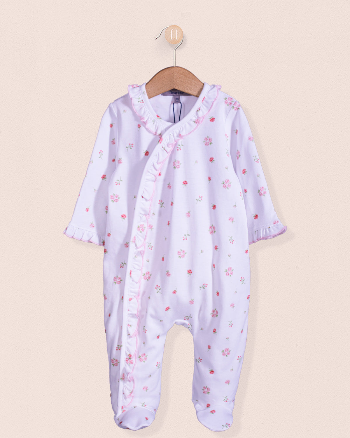 Pima White Rosebuds Ruffle Stretchie